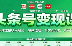 头条号变现课:43W纯流量收入经验,爆款选题,拆文6步法,多平台同步