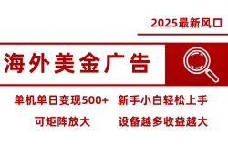 最新海外广告美金,全自动挂机,单机单日500+,可矩阵放大,新手小白轻松上