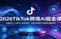 2026TikTok跨境AI掘金课:批量起号+AI创作+选品带货,轻松实现海外短视频流