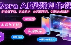 Sora AI视频创作课:多设备下载,实操教学,分类提示词,0基础快速出片